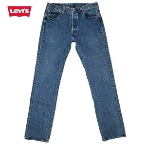 Levi's Men 34x34 501 Straight Leg Medium Blue Denim Jeans Button Fly 100% Cotton
